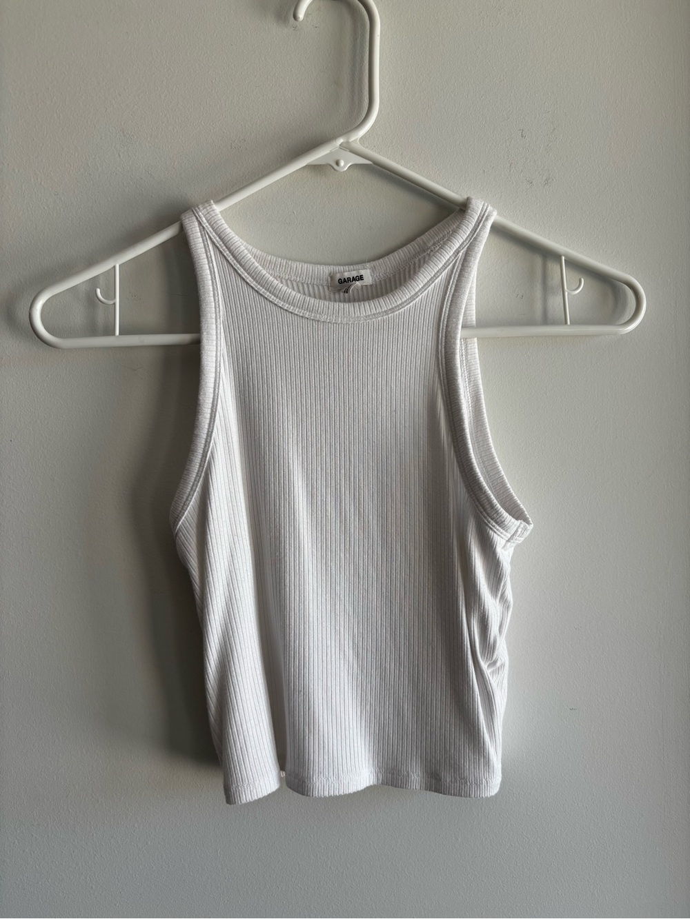 Garage White Ribbed Tank - Women's Racerback Crop